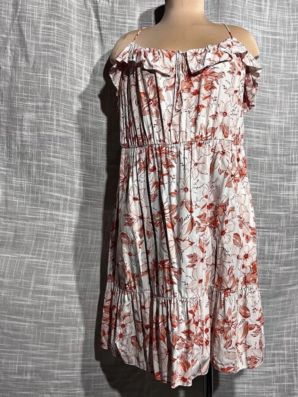 J.Crew Floral Ruffle Mini Dress White & Orange 2X Like New